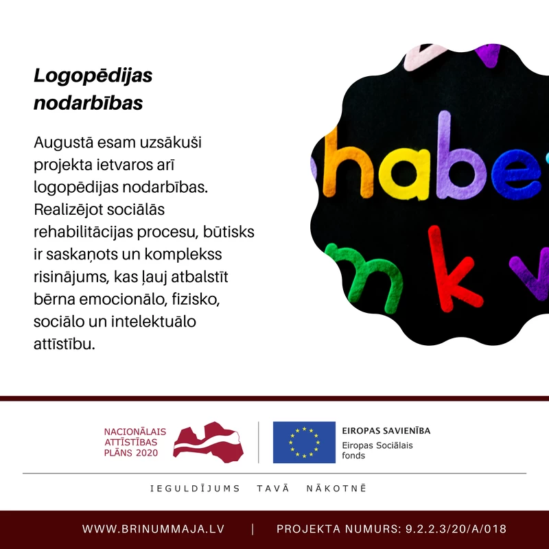 Projekta ziņojums - uzsākam logopēdijas nodarbības